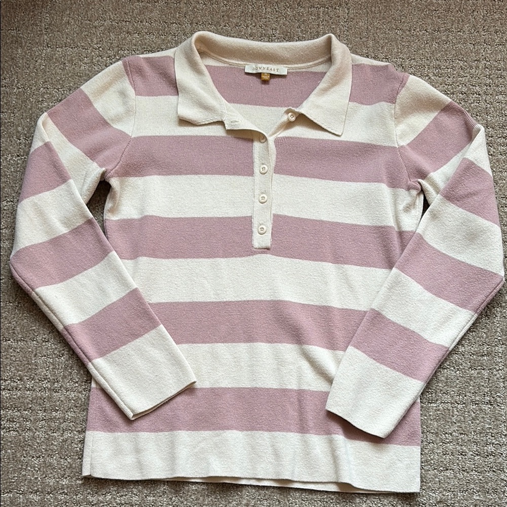 Striped Polo Shirt - Cream and Pink